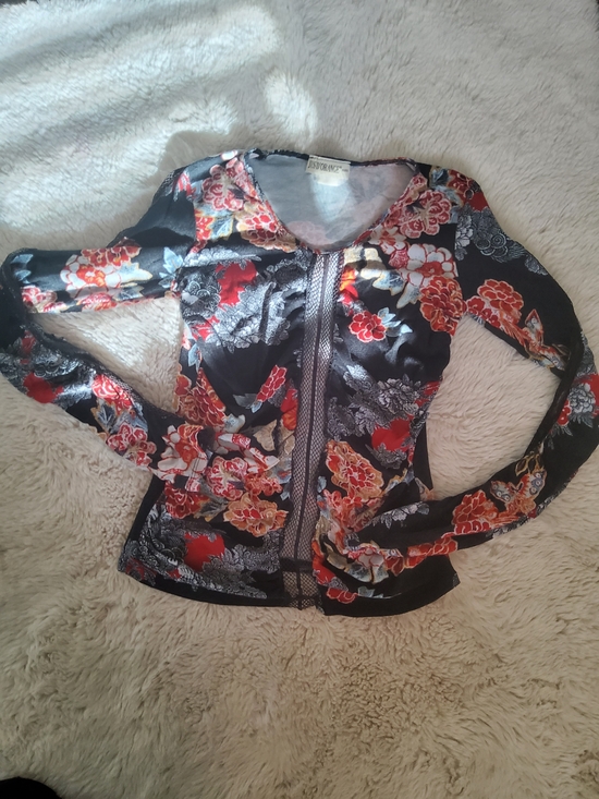 Tops - Euro Floral With Mesh Inlay Blouse